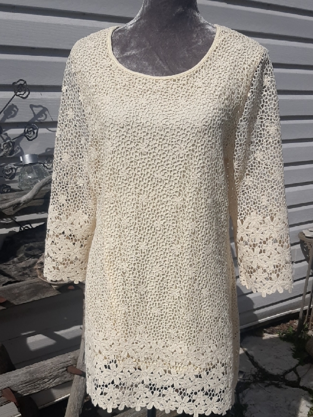 Mèchant🌻Off-White SOFT YELLOW Daisy CROCHET Lightweight MINI Lined Bodice Sz S